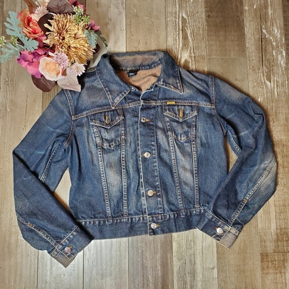 Diesel Women's Faded Whiskered Dark Wash Denim Jacket Size Large NWOT - Picture 1 of 16